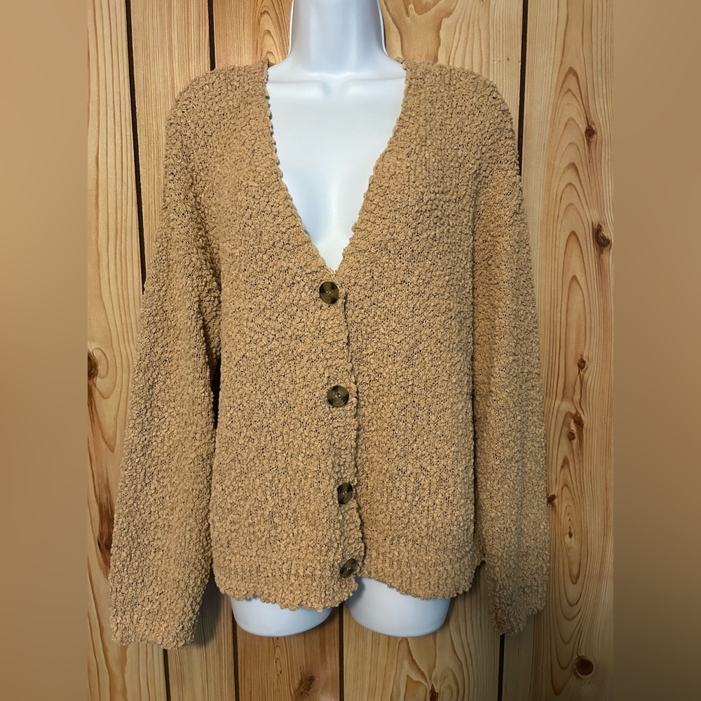 Women’s Cardigan Kamel Button Down Size M Sherpa Sweater V-Neck Social Standard
